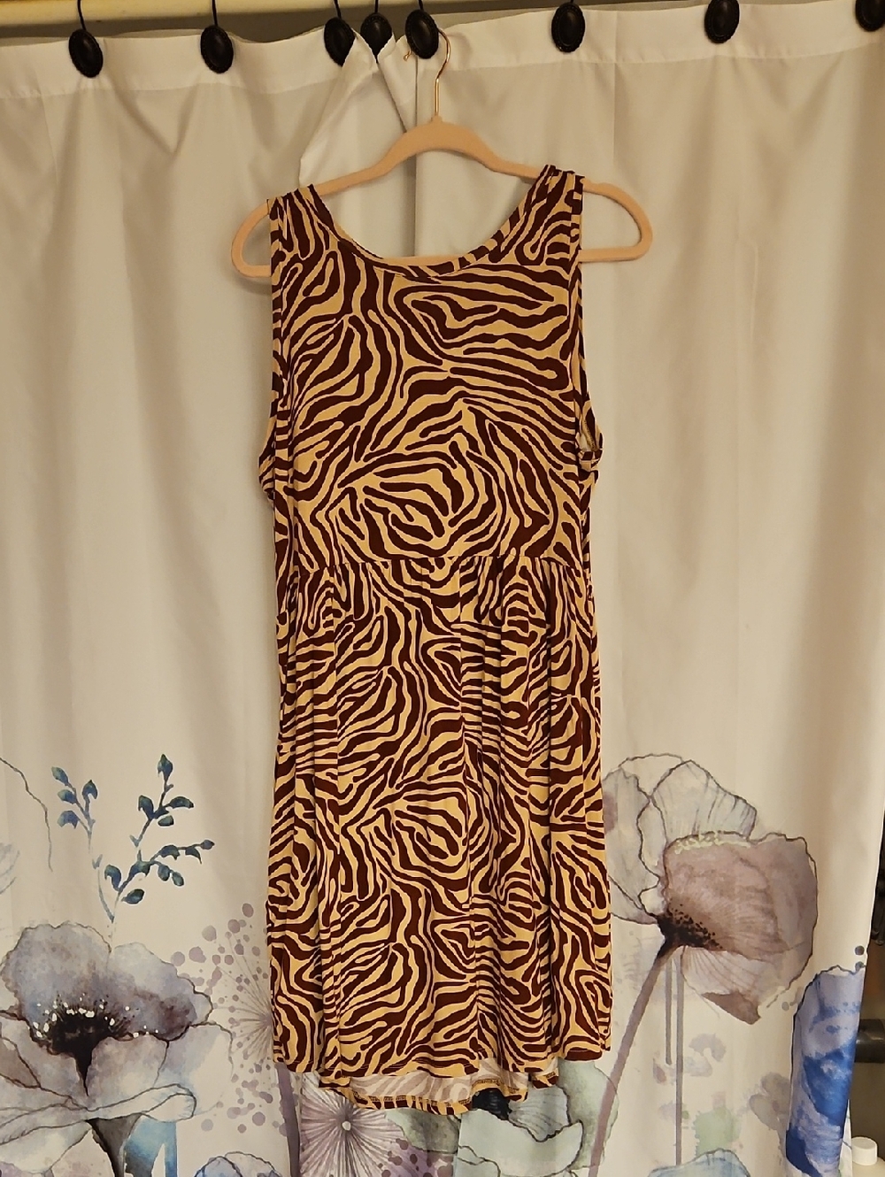 Sleeveless Zebra-Print Mini Dress in Brown and Cream